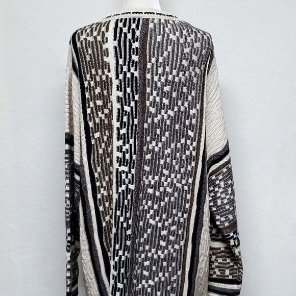 VINTAGE 1980s SW Casuals Barcode Corded Cream Brown Crewneck Knit Sweater 3XLT - Picture 8 of 11
